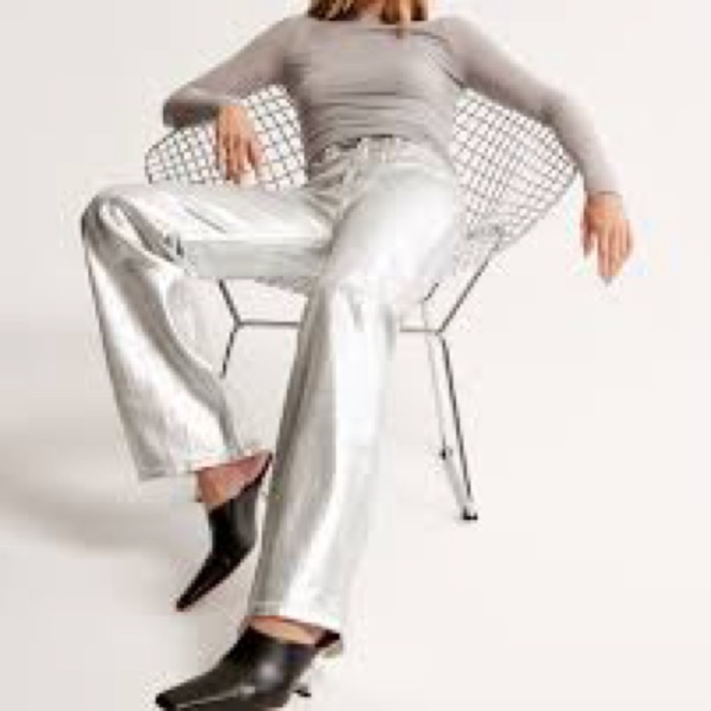 Abercrombie & Fitch Silver Metallic Straight-Leg Pants